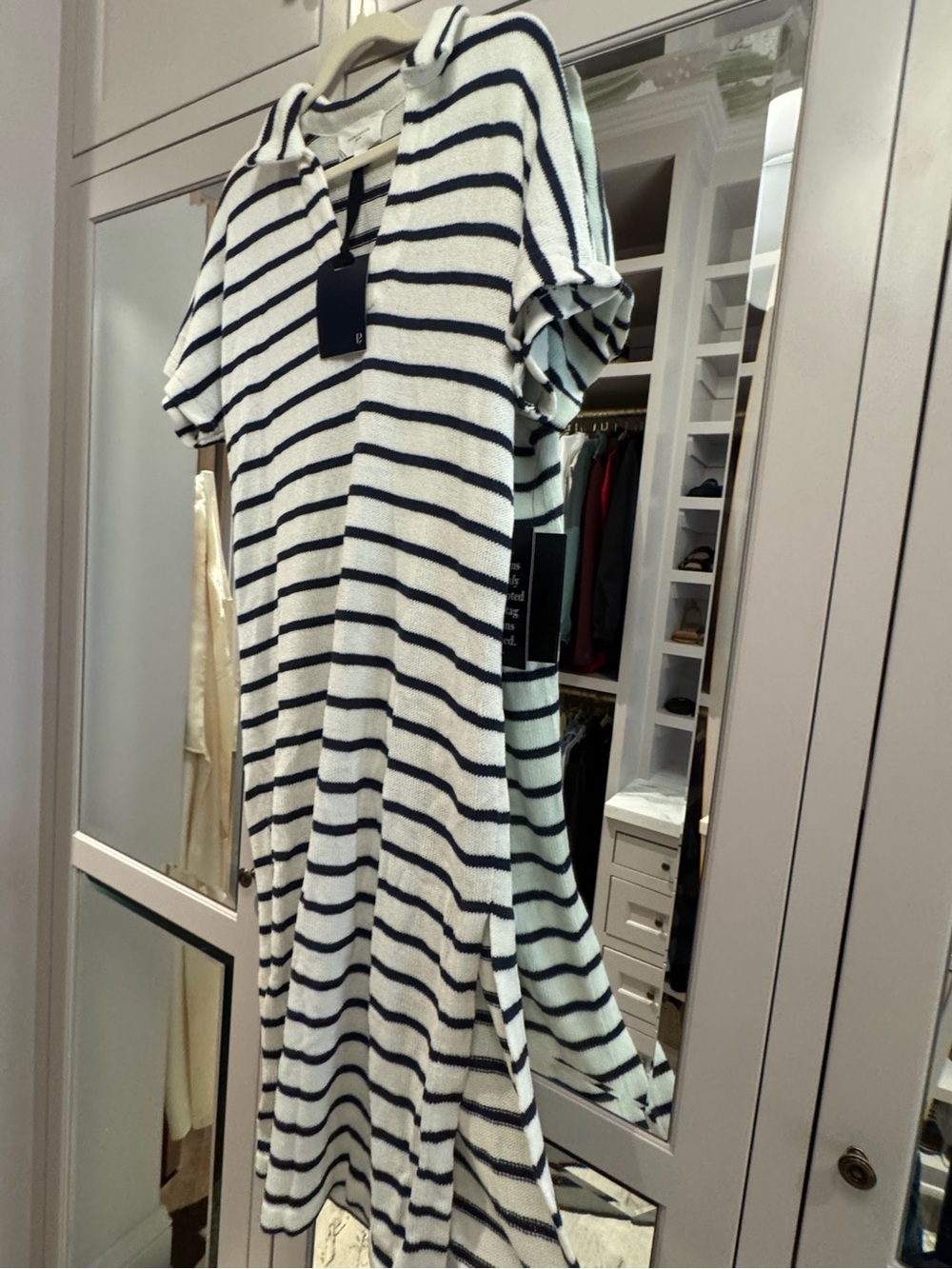 Pomander Place Navy and White Striped Collared Dress